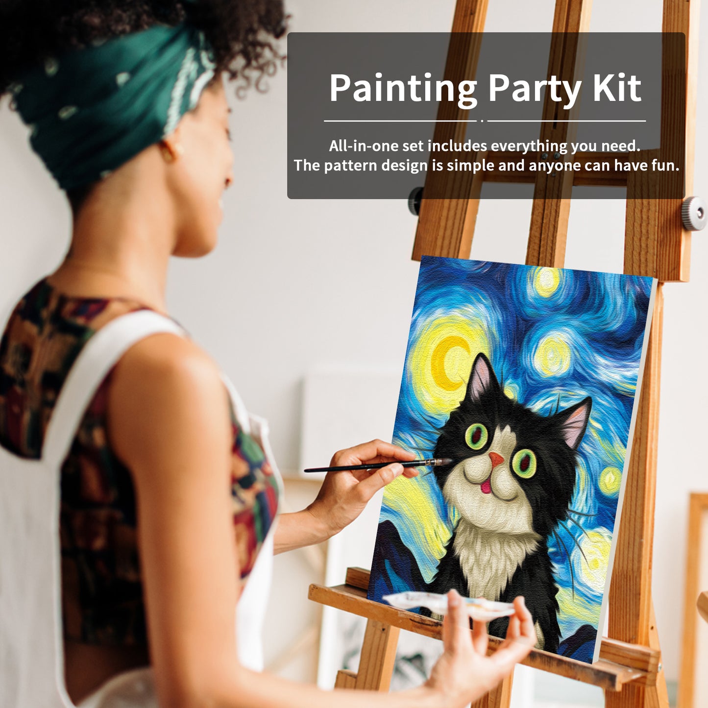 The Starry Sky Cat Paint Party Kits Pre Drawn Canvas Paint and Sip for Adults