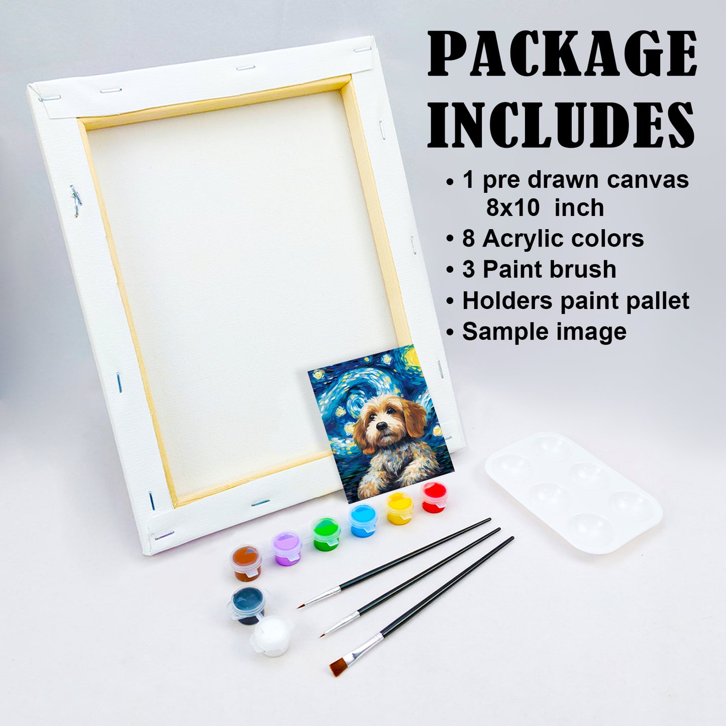 Starry Sky Puppy Paint Party Kits Pre Drawn Canvas Paint and Sip for Adults