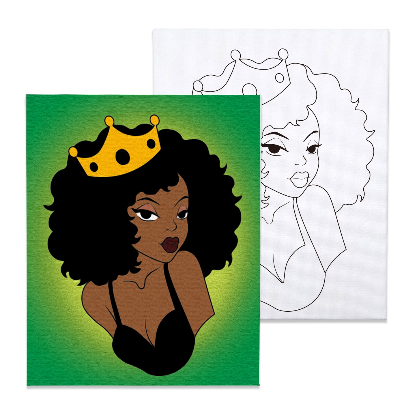 4 Pack 8x10 Afro Queen Paint Party Set 1, Pre Drawn Stretched Canvas Kit, Girls Night Party, Adult Sip and Paint, Birthday Gift, BLM Party Favor