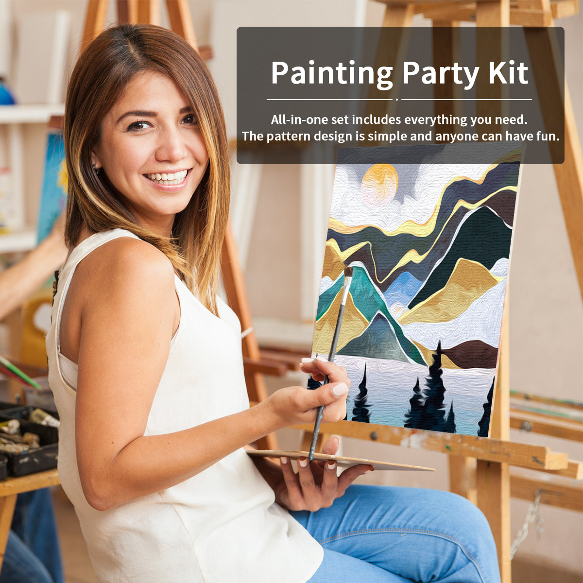 Moonlit Night Paint Party Kits Pre Drawn Canvas Paint and Sip for Adults