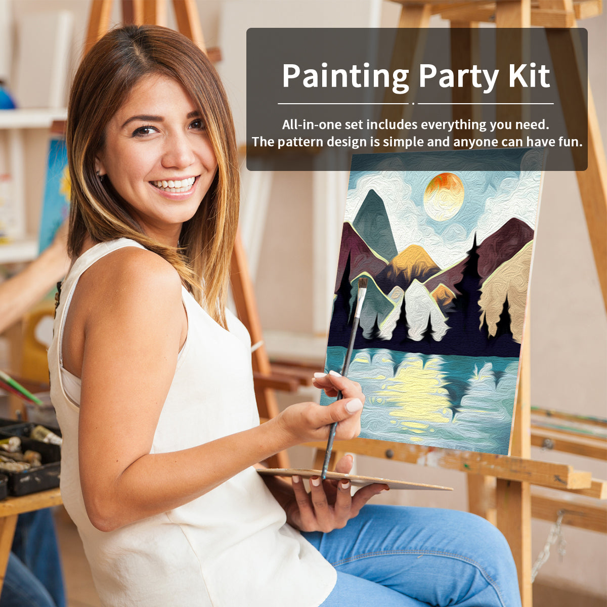 Moonlit Night Paint Party Kits Pre Drawn Canvas Paint and Sip for Adults