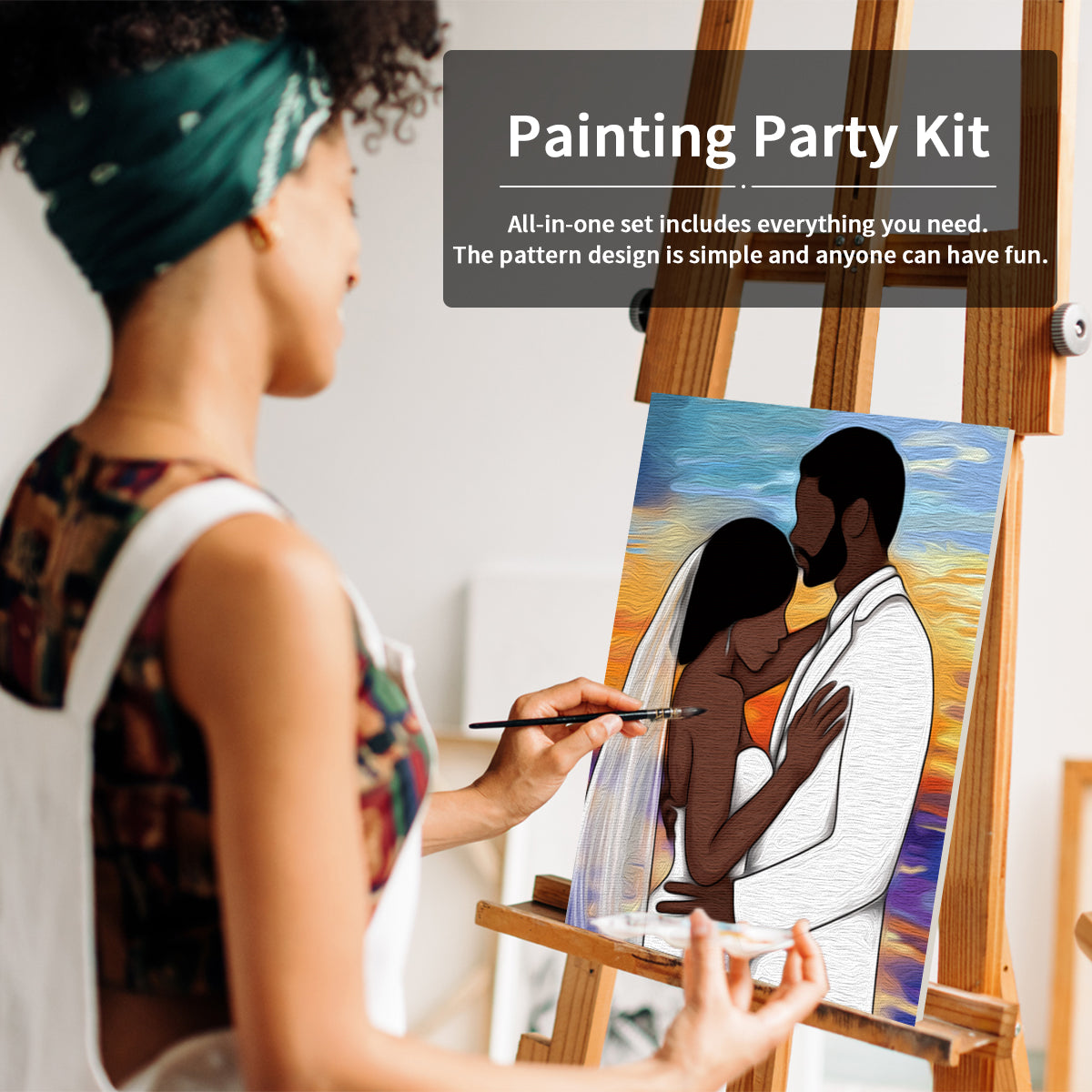 VOCHIC Canvas Painting Kit Couples Paint Party Kits Pre Drawn Canvas for  Adults for Paint and Sip Date Night Games for Couples Painting kit 8x10 (2