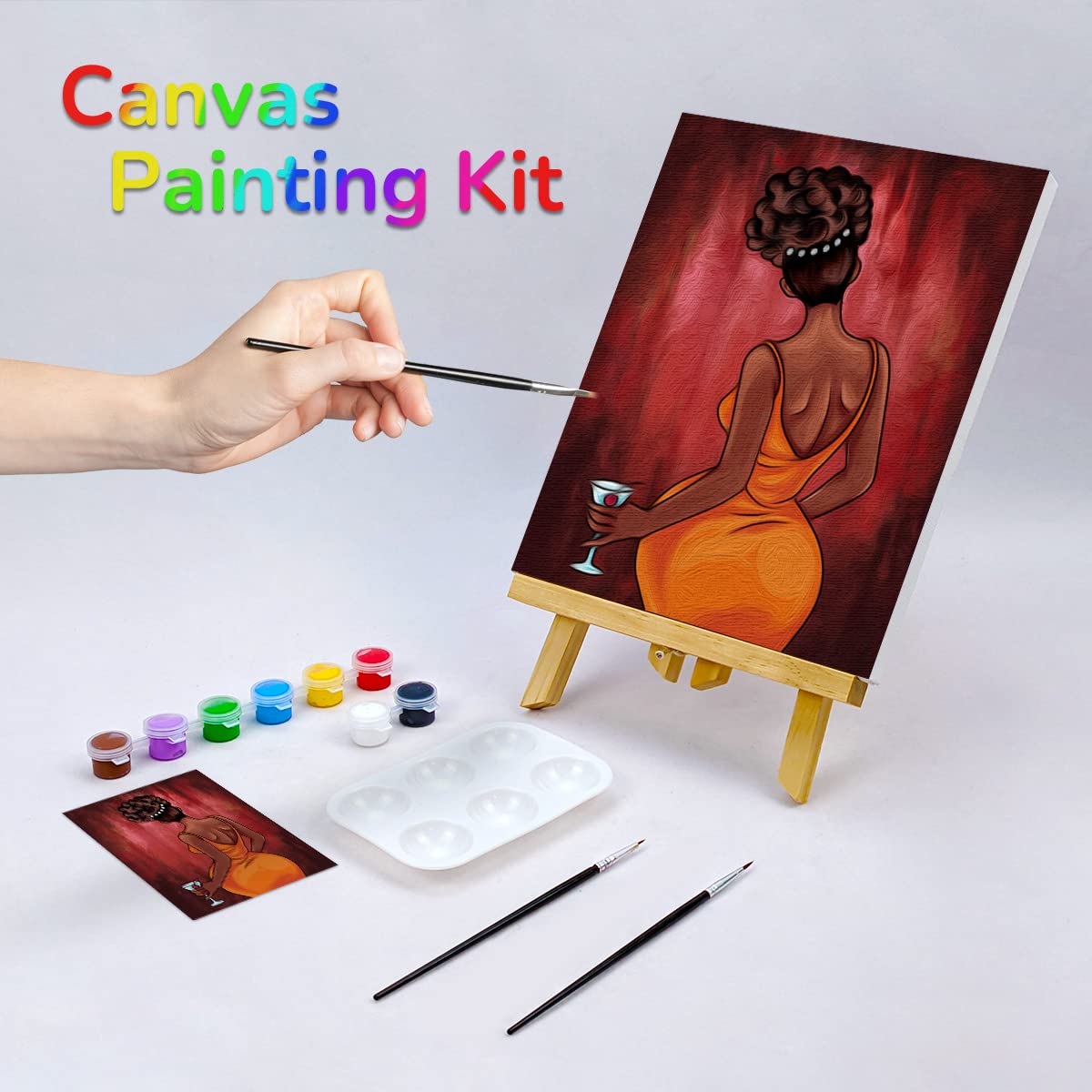  VOCHIC Canvas Painting Kit Pre Drawn Canvas for Painting for Adults  Painting Party Kits Paint and Sip Party Supplies 8x10 Canvas to Paint 8  Acrylic Colors,3 Brush,1 Pallet Girl Paint Art