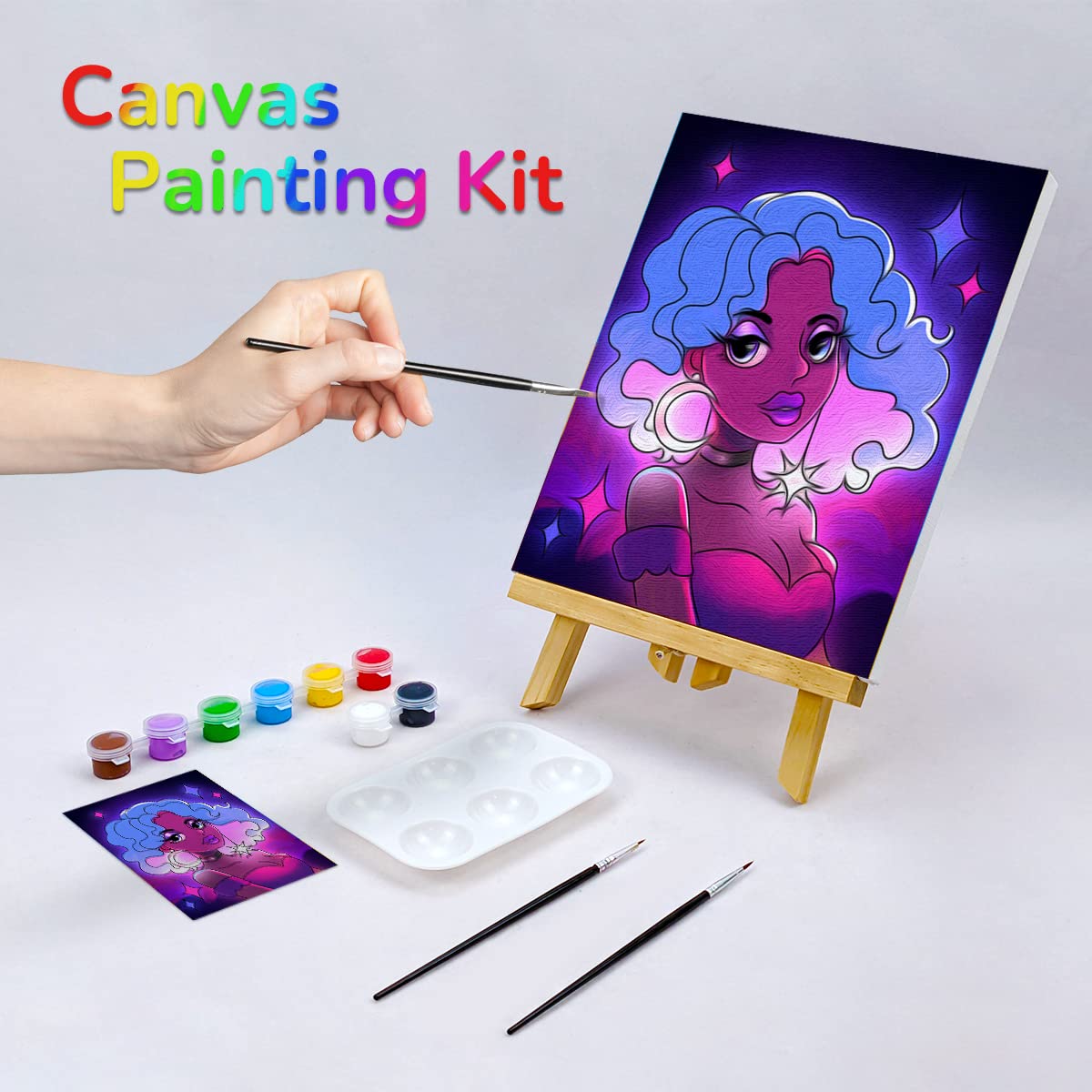  VOCHIC Canvas Painting Kit Pre Drawn Canvas for Painting for Adults  Painting Party Kits Paint and Sip Party Supplies 8x10 Canvas to Paint 8  Acrylic Colors,3 Brush,1 Pallet Girl Paint Art