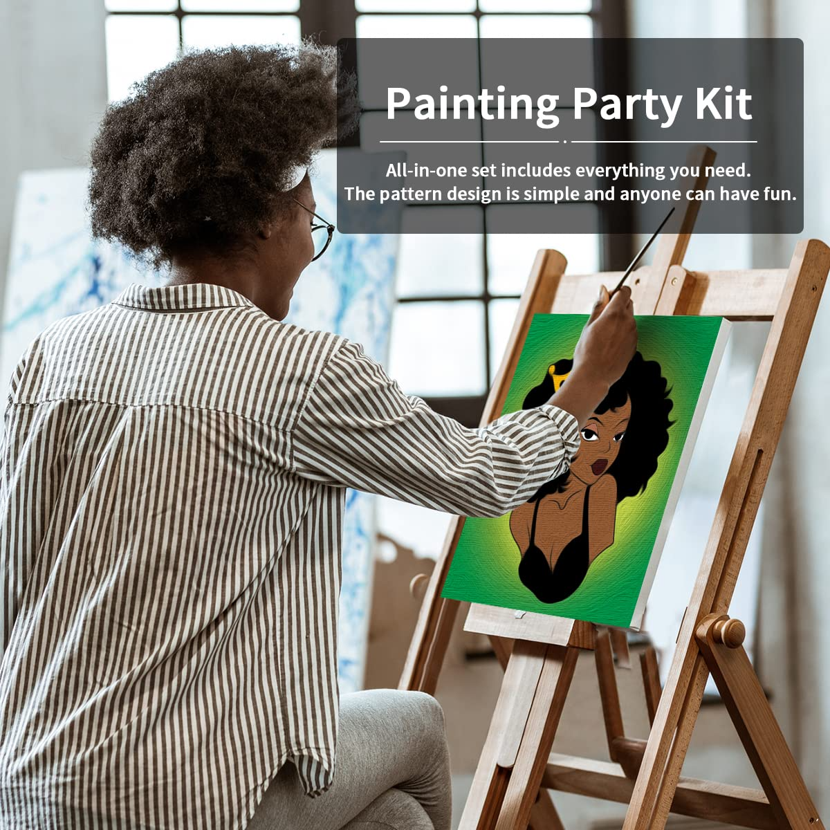 Canvas Painting, Afro Queen 2, 8x10 Pre Drawn Stretched Cotton Canvas, DIY Adult Sip and Paint Party Favor, BLM Party, Pre Drawn Canvas for Painting