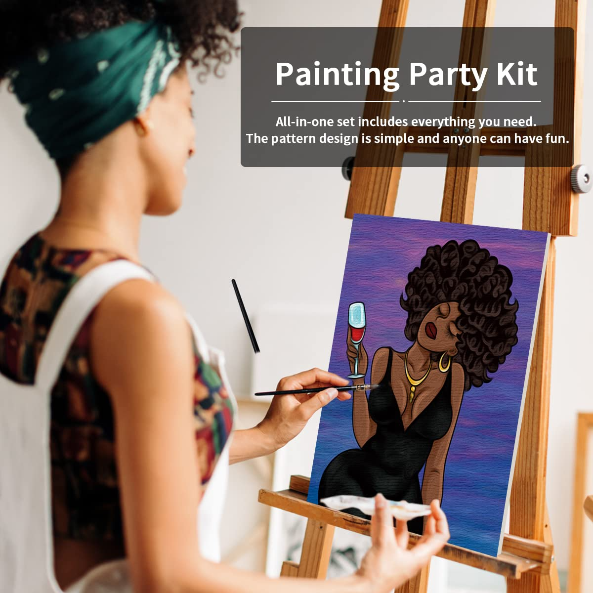 Predrawn Canvas/ City Girl/ Paint and Sip / DIY Art Kit/paint