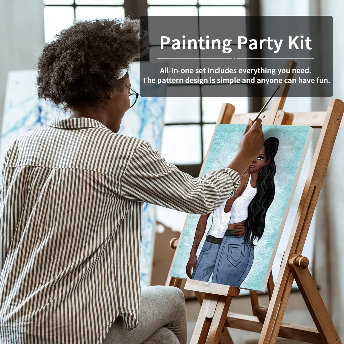  Canvas Painting Kit, Pre Drawn Canvas for Painting for Adults,  Sip and Paint for Adult's Date Night Party Supplies Afro Boy King Paint Art  Set, Father's Day Gift