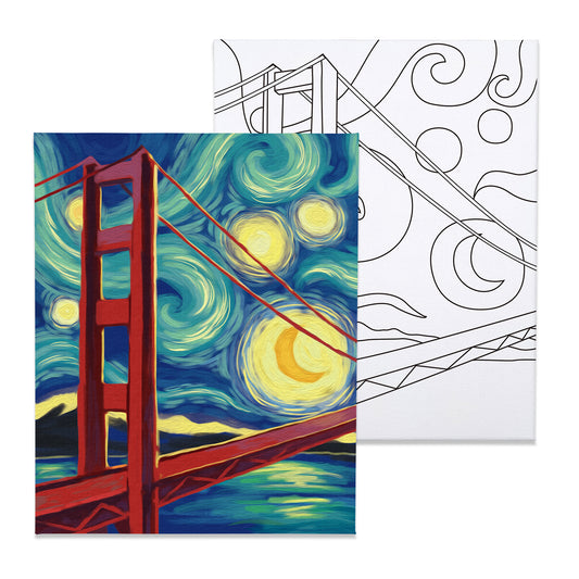 Golden Gate Bridge Paint Party Kits Pre Drawn Canvas Paint and Sip for Adults